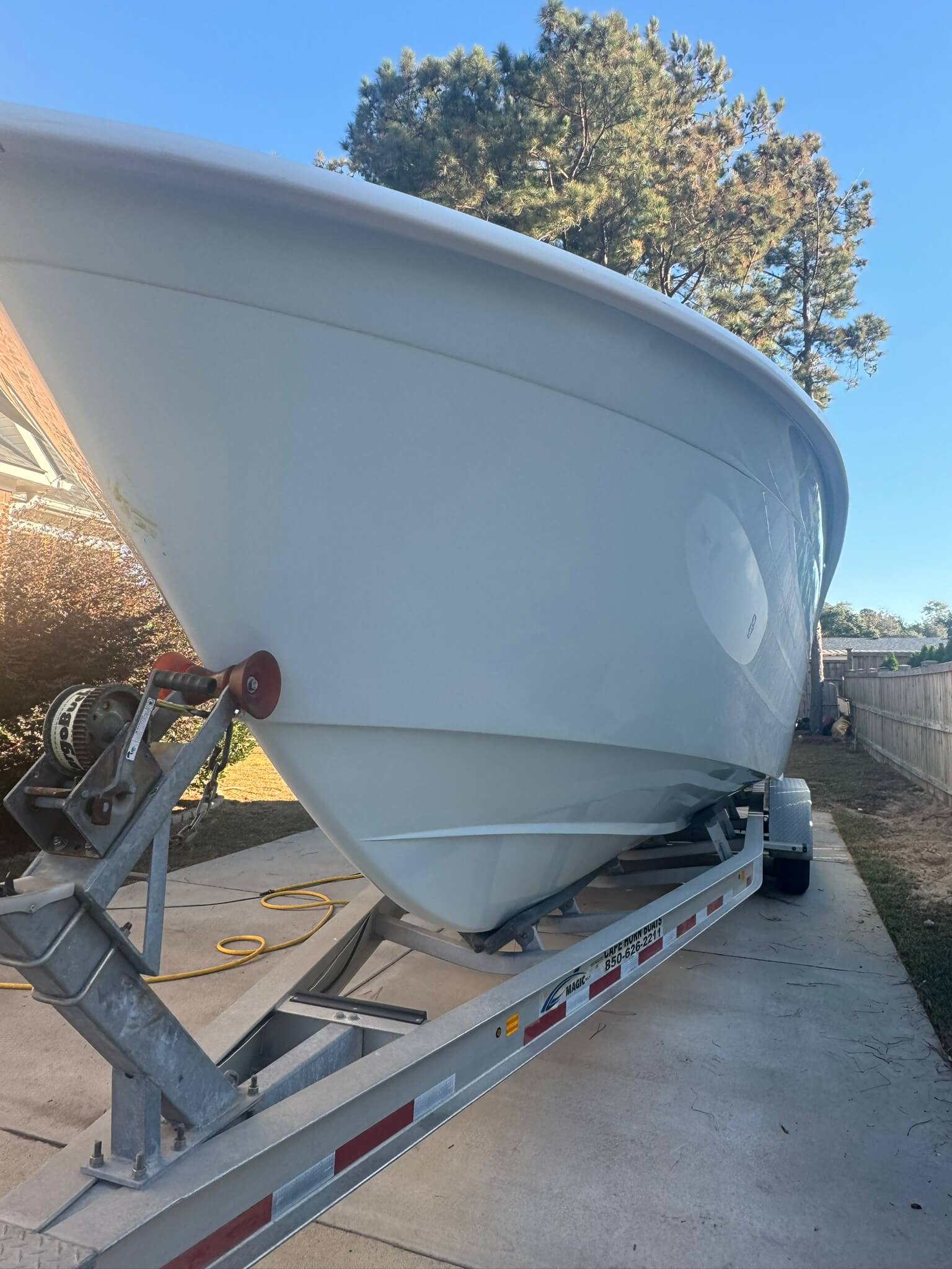 Clean white boat hull